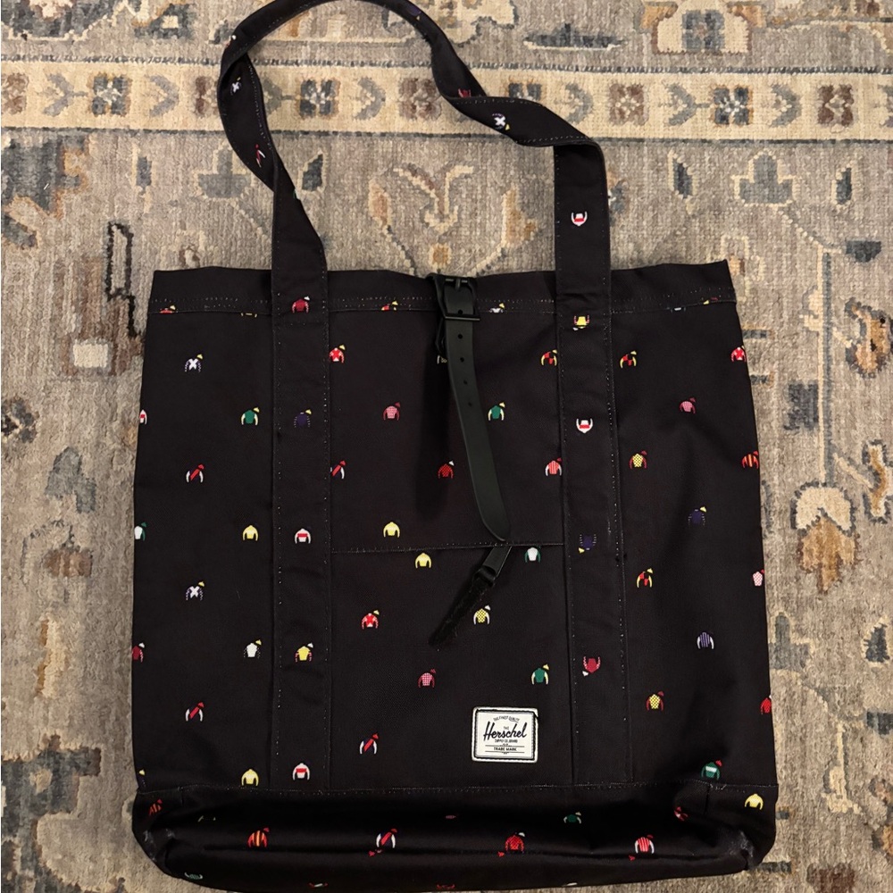 Herschel Black Tote Bag, Jockey Print